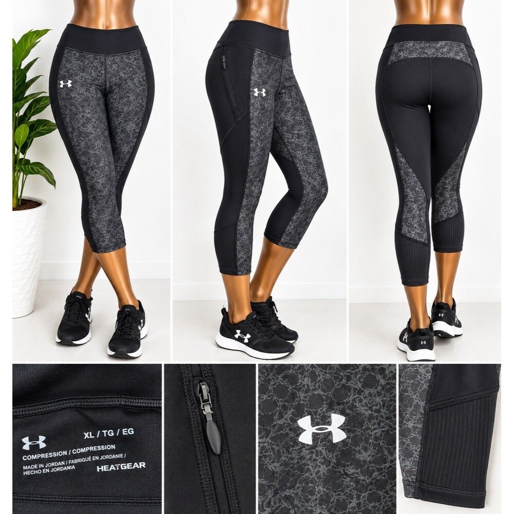 Under Armour Cropped Legging Women Small Gray Compression Ankle Pants Heat Gear